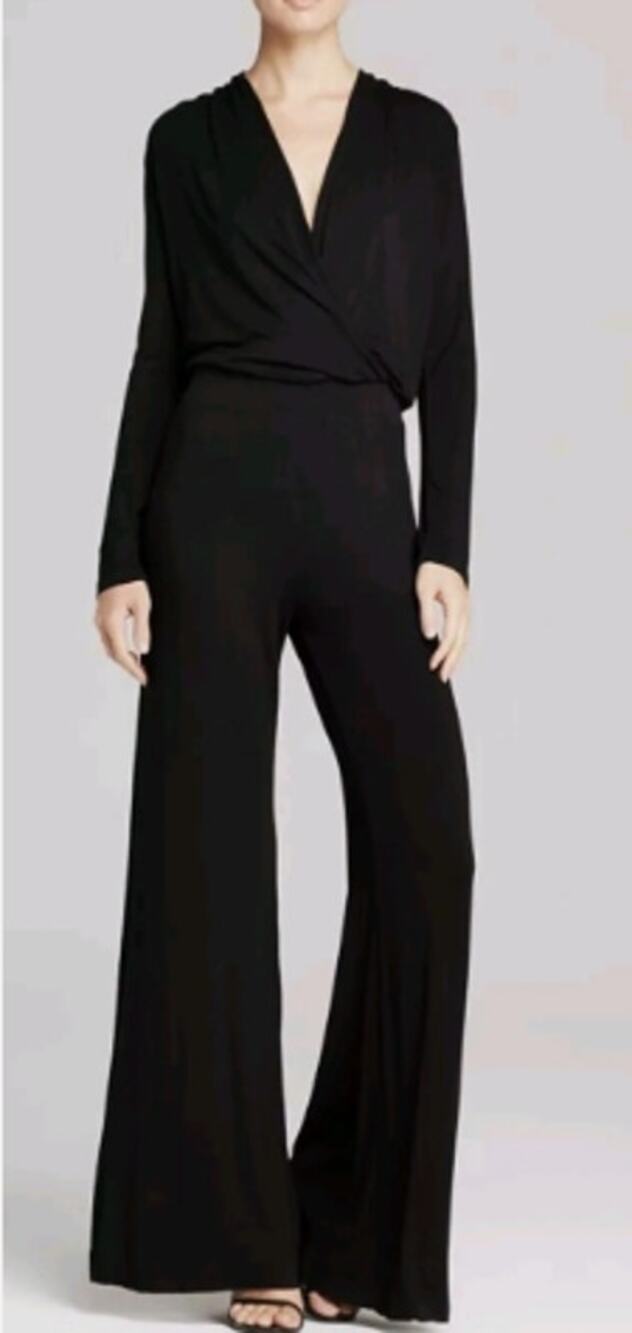Young Fabulous & Broke Black Surplice Long Sleeve Wide Leg Jumpsuit Small